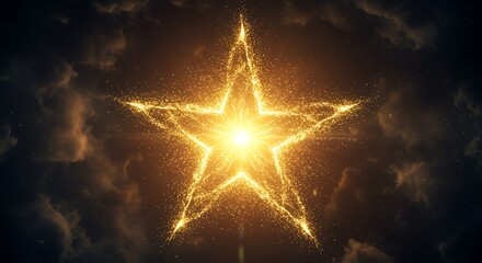 Wall Mural - Glowing golden star against dark cloudy sky