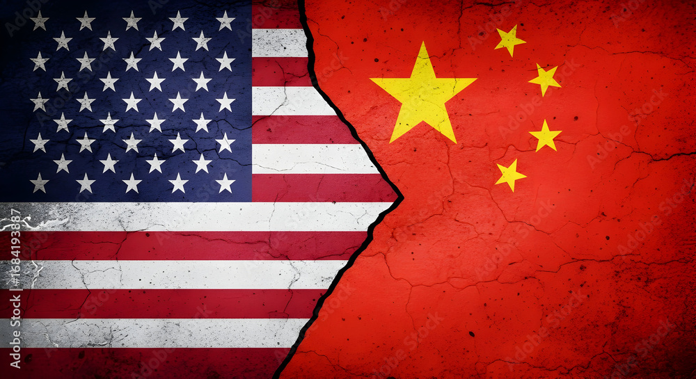Usa china trade war concept image with american and chinese flags on ...