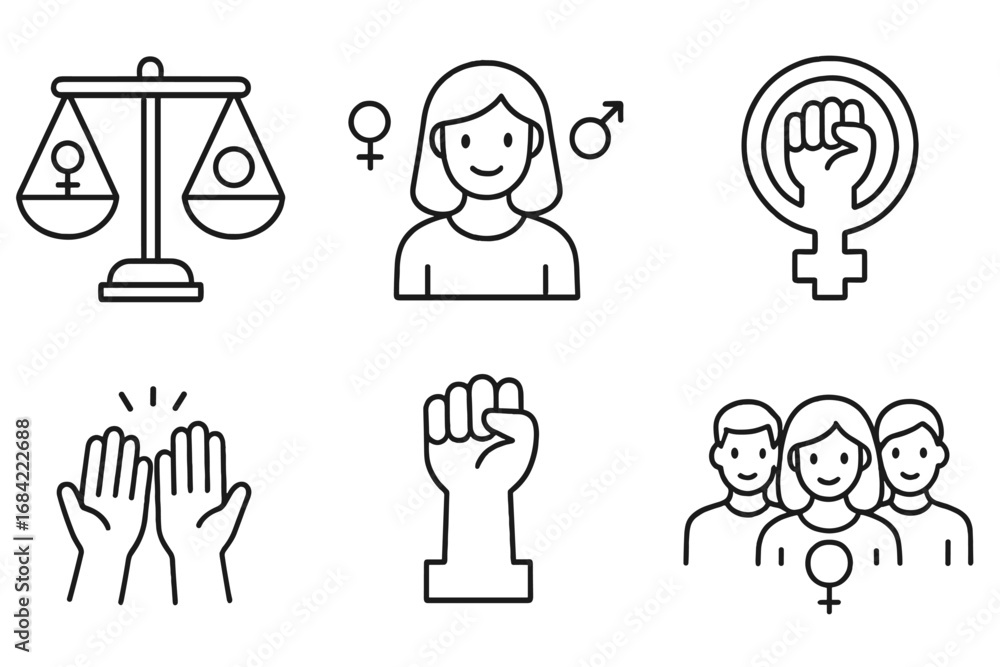Gender equality and feminism line icon set. Symbols of women's rights ...