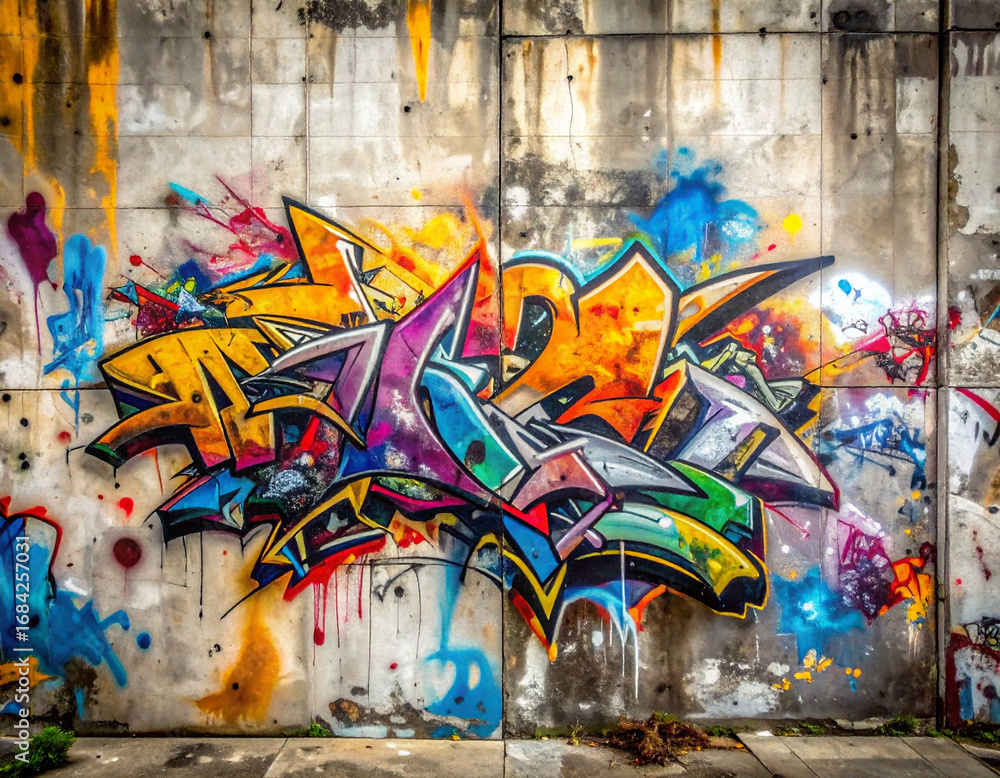 落書き（グラフィティ）入りコンクリート壁 / Graffiti-Covered