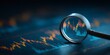 © Rifqi - Magnifying glass focusing on candlestick chart, showcasing market analysis on a dark background, concept for financial review, investment strategy and business intelligence data analysis