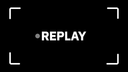 Replay sign icon animation video for live stream on black background. Replay Text Animation Black Color On Transparent Background. 4K Video