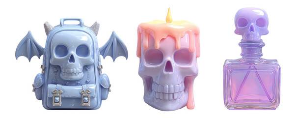 Decorative Skull Objects on Transparent Background for Halloween Theme Collection