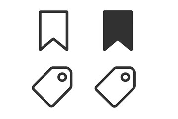 Bookmark and price tag vector icon set. Minimalist line and glyph symbols for web design, UI, UX interface. Concepts for save, favorite, label, sale, and shopping.