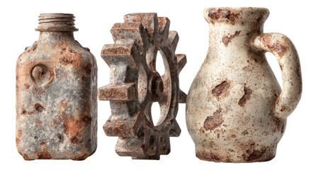 Vintage Isolated Objects on Transparent Background with Rust and Weathered Texture