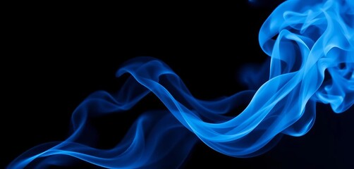 abstract swirling blue smoke wisps against a deep black background, azure, background