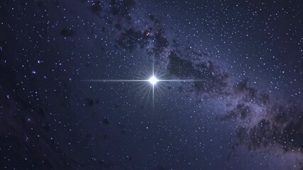 Wall Mural - a mesmerizing video still of a starry night sky with a bright star at the center. captured from a lo
