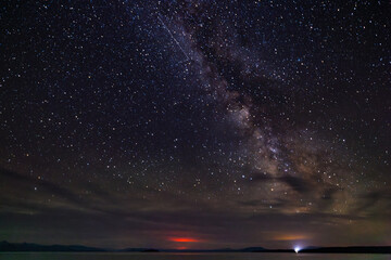 starry night sky at yellowstone lake