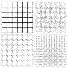 Geometric grid compositions with varying line styles black and white abstract art	