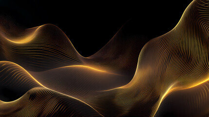 Wall Mural - abstract gold wave lines on dark background