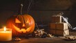 © Nashihal - Halloween Stimmung mit Kürbis und geheimnisvollen Geschenken im Dunkeln