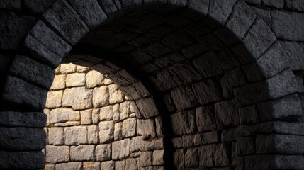 Wall Mural - intricate stone archway illuminated by soft light, showcasing detailed masonry in a historic setting
