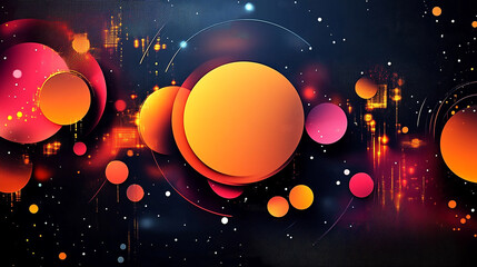 Wall Mural - a vibrant abstract background with floating geometric shapes and glowing particles. a colorful and d