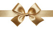 © Zubair - Elegant golden ribbon bow on white background with horizontal band.