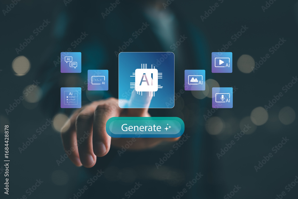 Content Generation Image AI content generation interface with icons for text, image, video, and ...