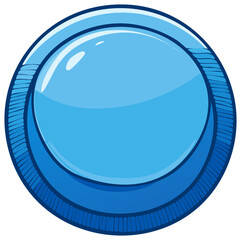 Blue button graphic with textured edge and shiny surface.