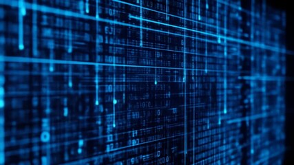 blue digital binary data on a rotatable computer screen. 4k video