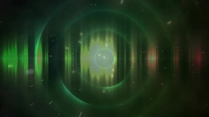Wall Mural - animation of green circles moving over black background with green, yellow and red light