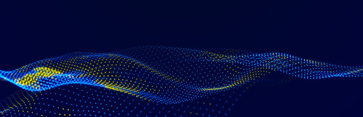 Wall Mural - Beautiful curved wave on a dark background. Digital technology background. Concept of network. 3D