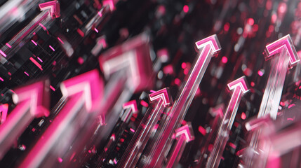 Wall Mural - Dynamic arrows in vibrant pink hues create sense of upward movement and progress, symbolizing growth and success in modern, abstract design