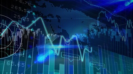 Wall Mural - animation of world map with statistics and financial data processing