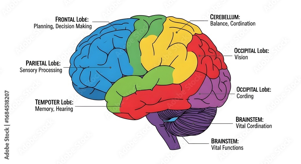 Anatomy of the Human Brain Illustrating Key Lobes and Their Functions ...
