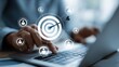 © danu - Close-up of hands on laptop, target graphic, focus on people