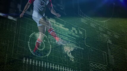 Wall Mural - animation of data processing over caucasian football player on football pitch