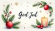 © Aleksei - 'God Jul!' - Merry Christmas on swedish language on a light background. Greeting Card with elegant lettering
