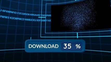 Wall Mural - Download text with increasing percentage against screens with data processing on blue background