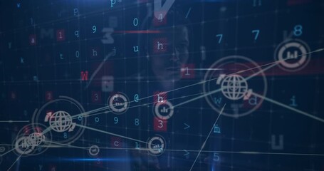 Wall Mural - animation of digital interface and network of connections over hacker