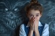 © LimeSky - Frightened student by chalkboard in class