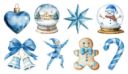Wall Mural - png charming watercolor winter holiday illustrations, element set on transparent background