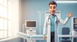© Abdul - Animated Male Doctor in Modern Hospital Room with Medical Equipment and Bright Natural Light