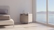 © LU - nightstand,corner,sleep,bedroom,bed,interior,neutral,furniture,comfort,relaxation,rest,minimal,design,space,calm,home,decor,view,window