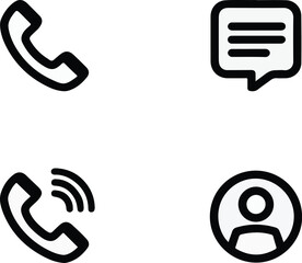 Vector icons of black glossy round telephone buttons for communication and support