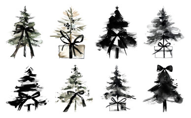 Wall Mural - png artistic christmas tree illustrations, element set on transparent background