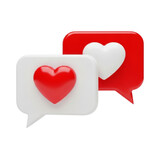  3D chat bubbles with heart symbols for love messages

