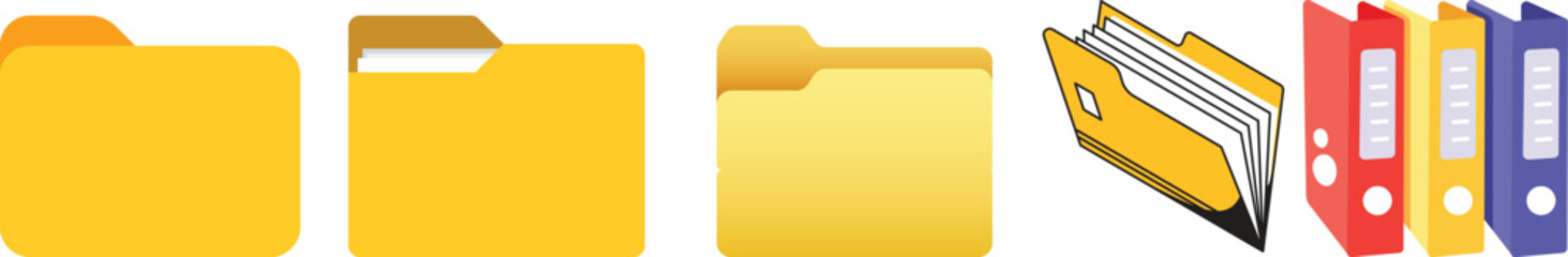 Folder icon set. Documents directory. Desktop icons. My computer PC shortcut signs. System software and devices. New eleven inspired vector illustrations.Document symbol icon for website design.