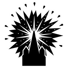 Black silhouette of exploding firework burst explosion