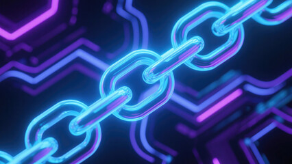 Digital Chain: A sleek, illuminated digital chain glows with interconnected links against a backdrop of circuit-like lines, embodying the concepts of connection, security, and the digital frontier.