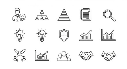 Business strategy planning management seo vector icons set for presentation and web development design