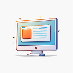 Stylized cartoon illustration of a desktop computer screen with a simple user interface. Digital technology and modern web design concept isolated on white