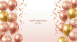 © Mirivox - Rose gold and gold balloons with confetti and ribbons on a light pink background, creating a festive birthday celebration design, ideal for invitations or banners