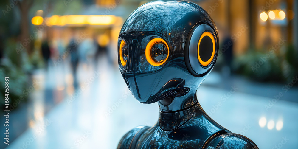 Advanced Humanoid Robot In Modern Setting Bridging Physical And Digital