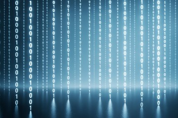 Wall Mural - glowing binary code streams with bright light effects on digital tech background in futuristic cyber