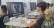 © Framestock - Smart Young Boy Using Computer, Creating Digital Illustration in AI Image Generator. Elementary School Children Learning Artificial Intelligence During Digital Art Lesson. STEM Education. Static Shot.