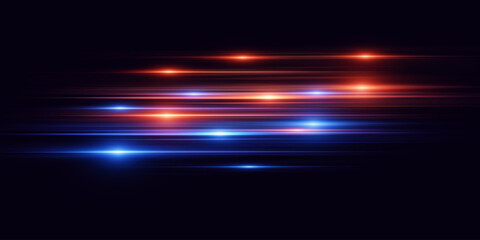 Wall Mural - red and blue abstract neon light lines. horizontal beams speed.