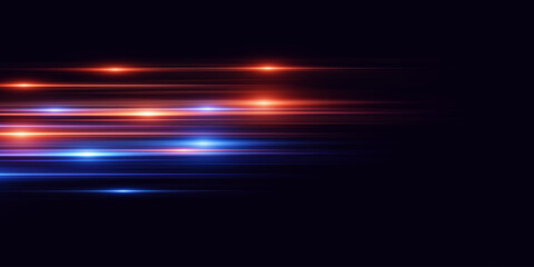 Wall Mural - red and blue abstract neon light lines. horizontal beams speed.