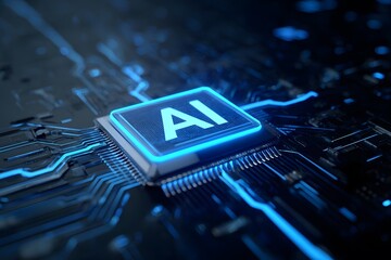 Wall Mural - Abstract logo of an artificial intelligence chip with the inscription AI on it,